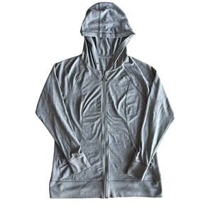 Lightweight Athletic Jacket Women's XL Gray Full Zip Hood Running Pockets Hiking